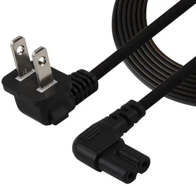 Main image of TV Power Cord,12FT/3.65Meter Double Angled (L-Type Angle) IEC 320 C7 to Nema 1-15P AC Power Cord, NISPT-2 18AWG 2-Slot 90 Degree Nema 1-15P to IEC C7 (Figure 8) Right Angle AC Power Cable