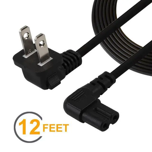 Alt view image 2 of 4 - TV Power Cord,12FT/3.65Meter Double Angled (L-Type Angle) IEC 320 C7 to Nema 1-15P AC Power Cord, NISPT-2 18AWG 2-Slot 90 Degree Nema 1-15P to IEC C7 (Figure 8) Right Angle AC Power Cable