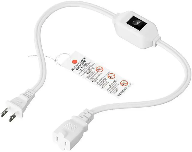 Main image of 0.6Meter On Off Switch Extension Cord,2-Prong/2 Outlet Polarized Extension Cord with Switch 12A/125V for Your Chargers/Lamp/Power Adapters etc, 16AWG Cord,White,AC0033