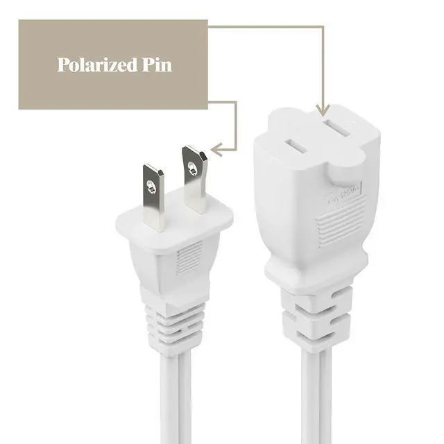 Alt view image 5 of 7 - 0.6Meter On Off Switch Extension Cord,2-Prong/2 Outlet Polarized Extension Cord with Switch 12A/125V for Your Chargers/Lamp/Power Adapters etc, 16AWG Cord,White,AC0033