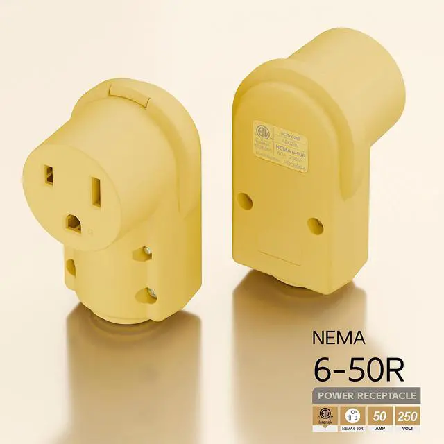Alt view image 2 of 7 - NEMA 6-50R Plug,6-50R 50A/250V Welder Female Socket,(ETL Certified) 50Amp 250Volt Cord End Receptacle For Welders & Driers, Heavy Duty Welder 3-Prong, Yellow Color