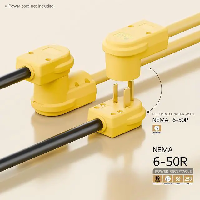 Alt view image 3 of 7 - NEMA 6-50R Plug,6-50R 50A/250V Welder Female Socket,(ETL Certified) 50Amp 250Volt Cord End Receptacle For Welders & Driers, Heavy Duty Welder 3-Prong, Yellow Color