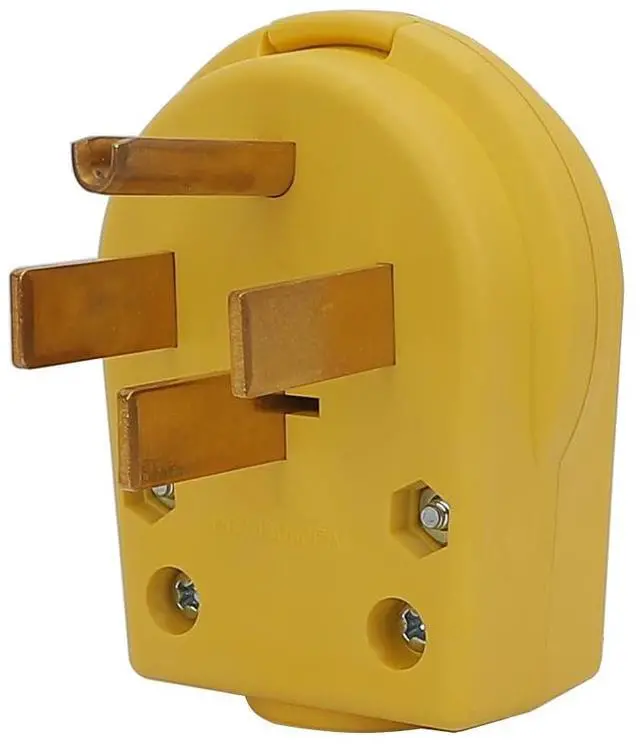 Main image of Nema 14-50P 50 Amp 125/250 Volt Angle Plug, 3 Pole 3 Wire Grounding Straight Blade for Dryer and Ranges, Works with Cable OD Max. 1.0 Inch Yellow