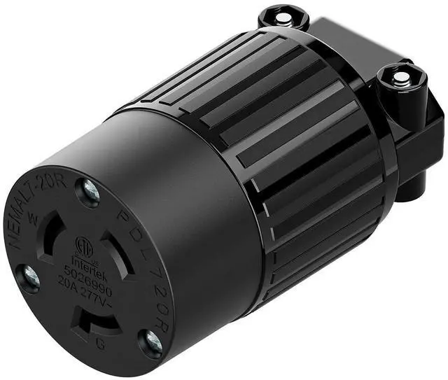 Main image of NEMA L7-20R Locking Plug, (ETL Listed) Cord End Connector, Twist Lock L7-20 20Amp 277Volt Female AC Connector, Industrial Grade 20A 277V Replacement Socket PDL720R Black Color