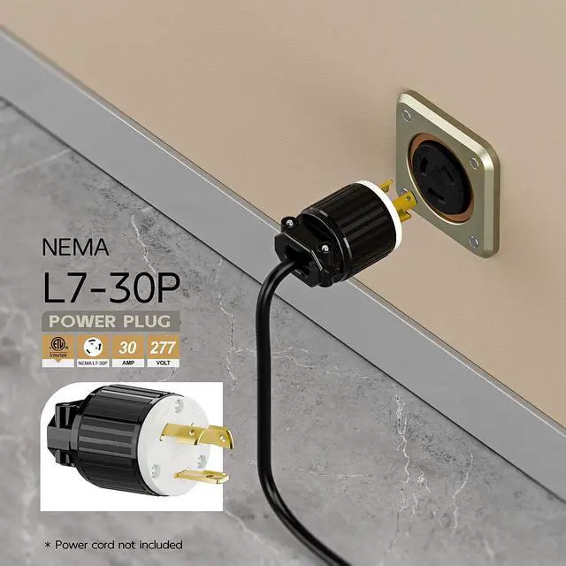 Alt view image 6 of 6 - NEMA L7-30P Locking Plug, (ETL Listed) Cord End Connector, Twist Lock L7-30P 30Amp 277Volt Male AC Connector, Industrial Grade 30A 277V Replacement Socket PDL730P Black and White Color