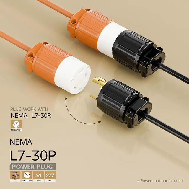 Alt view image 2 of 6 - NEMA L7-30P Locking Plug, (ETL Listed) Cord End Connector, Twist Lock L7-30P 30Amp 277Volt Male AC Connector, Industrial Grade 30A 277V Replacement Socket PDL730P Black Color