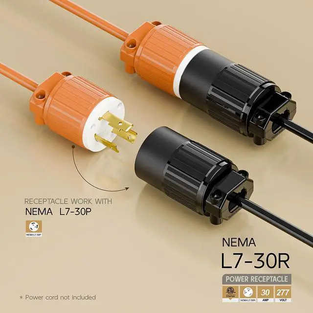 Alt view image 2 of 6 - NEMA L7-30R Locking Plug, (ETL Listed) Cord End Connector, Twist Lock L7-30R 30Amp 277Volt Female AC Connector, Industrial Grade 30A 277V Replacement Socket PDL730R Black Color