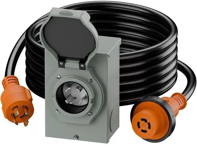 Main image of Nema L14-30P Waterproof RV 30Amp Power Inlet Box and L14-30P Extension Cable 25FT, ETL Listed 30A Generator Power Inlet, Outdoor use L14-30 30A 125V 3750W Inlet Box with LED Light AC0068