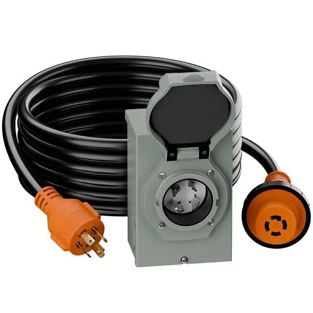 Alt view image 2 of 7 - Nema L14-30P Waterproof RV 30Amp Power Inlet Box and L14-30P Extension Cable 25FT, ETL Listed 30A Generator Power Inlet, Outdoor use L14-30 30A 125V 3750W Inlet Box with LED Light AC0068