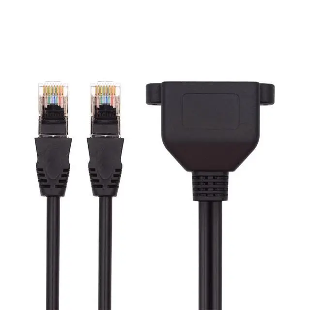 Alt view image 7 of 7 - Dual Ports UTP Cat6 Male to Female LAN Ethernet Network Extension Cable 8P8C FTP STP with Panel Mount Holes