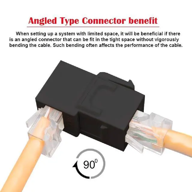 Alt view image 3 of 7 - 90 Degree Up Angled CAT6 Keystone Coupler RJ45 Female to Female Inline Coupler in Black