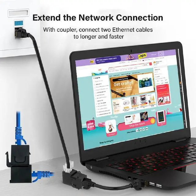 Alt view image 6 of 7 - 90 Degree Up Angled CAT6 Keystone Coupler RJ45 Female to Female Inline Coupler in Black