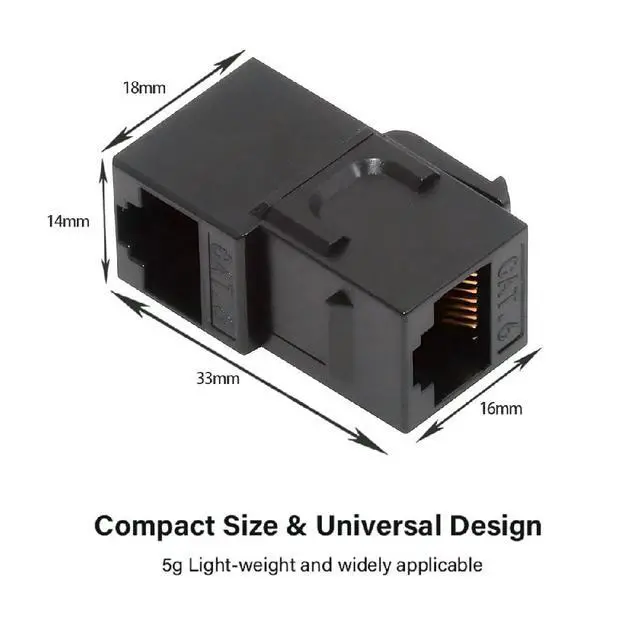 Alt view image 7 of 7 - 90 Degree Up Angled CAT6 Keystone Coupler RJ45 Female to Female Inline Coupler in Black