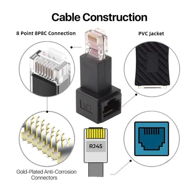 Alt view image 2 of 7 - Right Angled 90 Degree 8P8C FTP STP UTP Cat 5e Male to Female LAN Ethernet Network Extension Adapter