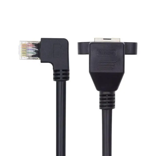 Alt view image 2 of 7 - 90 Degree Left Angled 8P8C FTP STP UTP Cat6 Male to Female LAN Ethernet Network Extension Cable with Panel Mount Holes