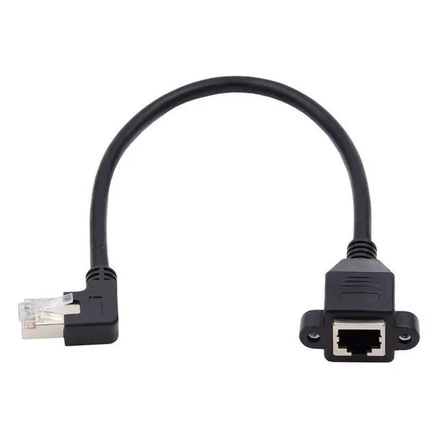 Alt view image 6 of 7 - 90 Degree Left Angled 8P8C FTP STP UTP Cat6 Male to Female LAN Ethernet Network Extension Cable with Panel Mount Holes