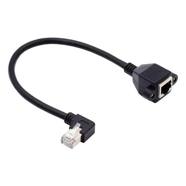 Alt view image 7 of 7 - 90 Degree Left Angled 8P8C FTP STP UTP Cat6 Male to Female LAN Ethernet Network Extension Cable with Panel Mount Holes