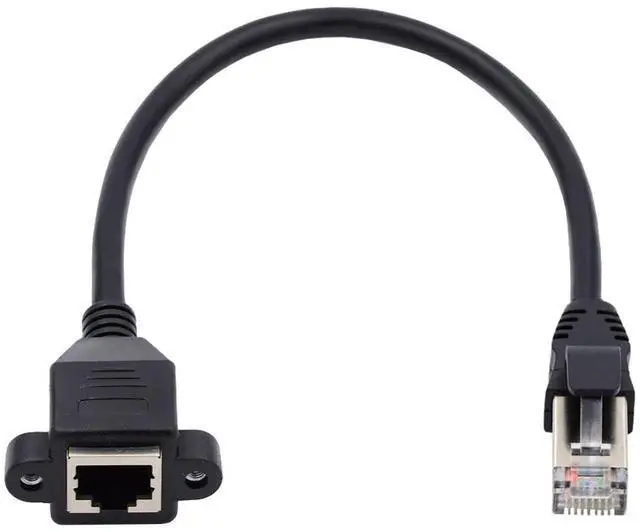 Alt view image 7 of 7 - 8P8C FTP STP UTP Cat6 Male to Female 90 Degree LAN Ethernet Network Extension Cable with Panel Mount Holes (Straight)