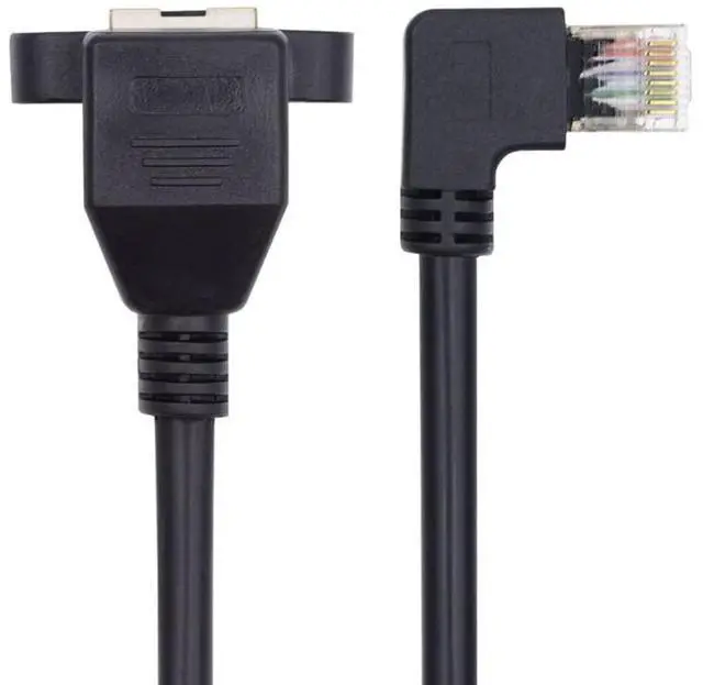 Main image of 90 Degree Right Angled 8P8C FTP STP UTP Cat6 Male to Female LAN Ethernet Network Extension Cable with Panel Mount Holes