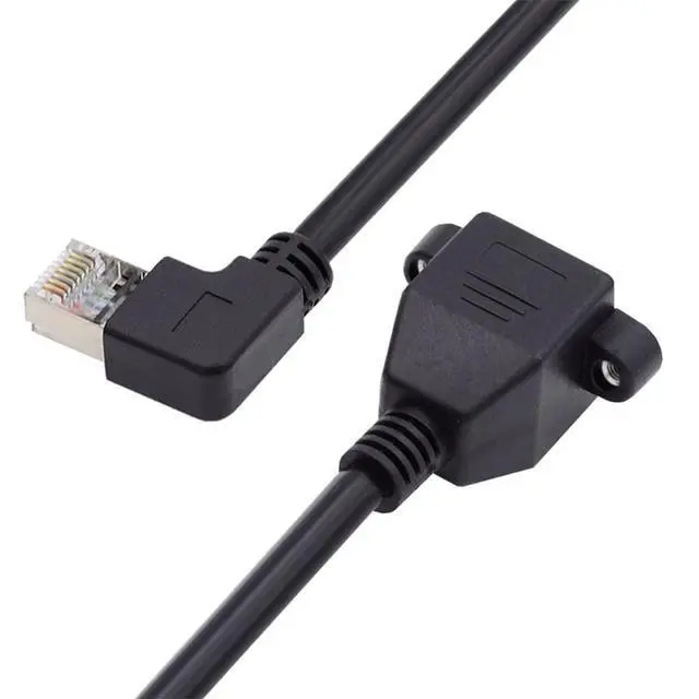 Alt view image 2 of 7 - 90 Degree Right Angled 8P8C FTP STP UTP Cat6 Male to Female LAN Ethernet Network Extension Cable with Panel Mount Holes