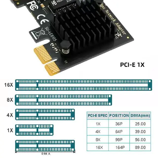 Alt view image 4 of 7 - RJ45 Single Port 2500Mbps 2.5Gbps to PCI Express 1x PCI-E 1000Mbps GBE Gigabit Ethernet Network LAN Cable Adapter for Desktop Motherboard