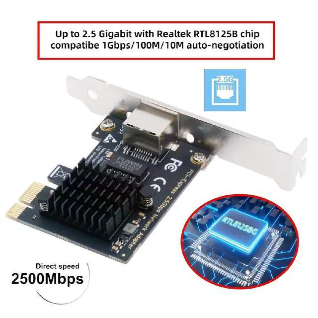 Alt view image 6 of 7 - RJ45 Single Port 2500Mbps 2.5Gbps to PCI Express 1x PCI-E 1000Mbps GBE Gigabit Ethernet Network LAN Cable Adapter for Desktop Motherboard