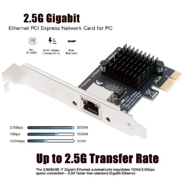 Alt view image 7 of 7 - RJ45 Single Port 2500Mbps 2.5Gbps to PCI Express 1x PCI-E 1000Mbps GBE Gigabit Ethernet Network LAN Cable Adapter for Desktop Motherboard
