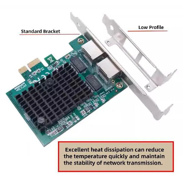 Alt view image 2 of 7 - RJ45 Dual Ports 2.5Gbps 2500Mbps to PCI Express 1x PCI-E 1000Mbps GBE Gigabit Ethernet Network LAN Cable Adapter for Desktop Motherboard
