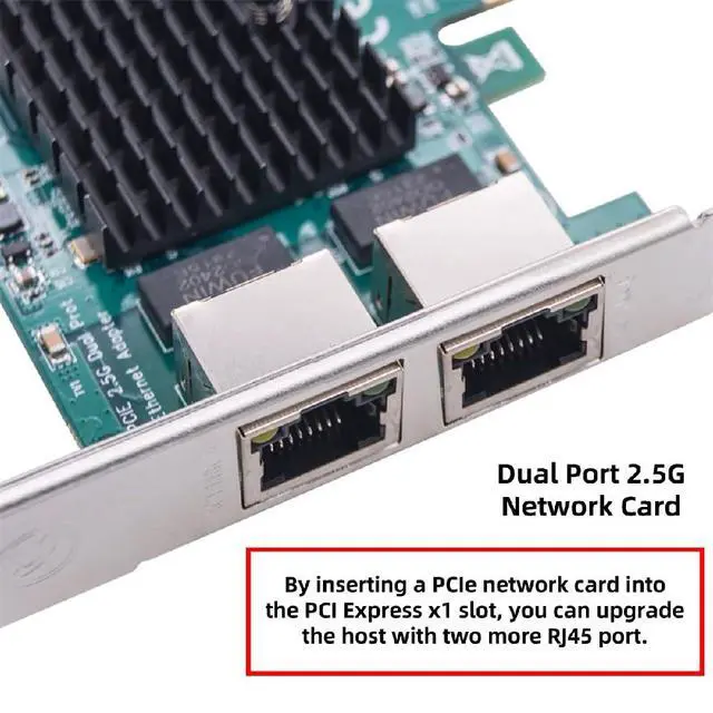 Alt view image 3 of 7 - RJ45 Dual Ports 2.5Gbps 2500Mbps to PCI Express 1x PCI-E 1000Mbps GBE Gigabit Ethernet Network LAN Cable Adapter for Desktop Motherboard