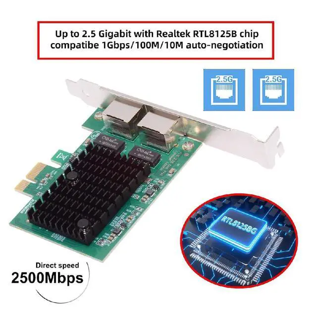 Alt view image 6 of 7 - RJ45 Dual Ports 2.5Gbps 2500Mbps to PCI Express 1x PCI-E 1000Mbps GBE Gigabit Ethernet Network LAN Cable Adapter for Desktop Motherboard