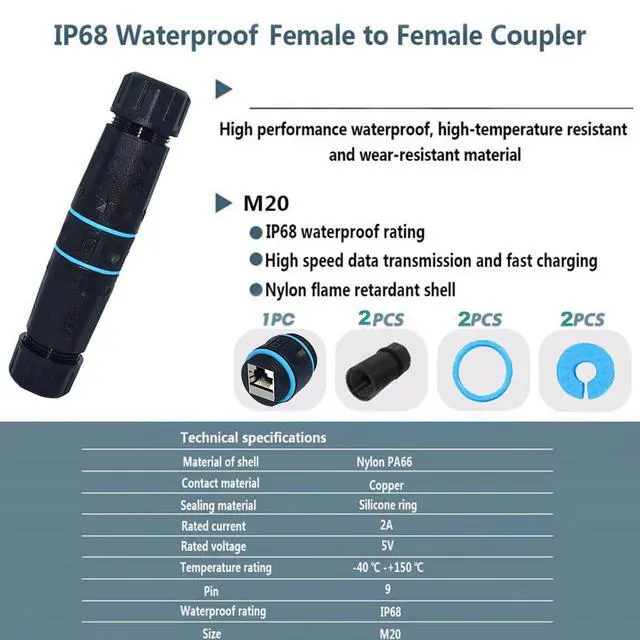 Alt view image 6 of 7 - IP68 Waterproof M20 Locking UTP STP RJ45 to CAT6 Networking Patch Extension Adapter Coupler