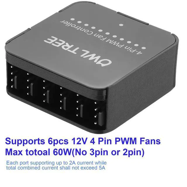 Alt view image 4 of 6 - 12V 4 Pin PWM Fan Speed Controller PC Fan Hub 6 Fans Supported, Powered by Type-C PD3.0 QC 3.0 and DC 5521 with Max Total 60W Output