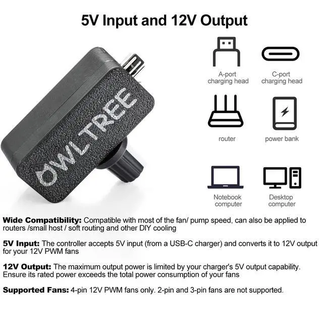 Alt view image 2 of 6 - 4 Pin 12V PWM Fan Controller with Type C USB Power Cable and 4Pin 5 Way PWM Fan Splitter Hub,PWM Fan Speed Controller with 15-18W, 1.2-1.5A Output, 5V Input