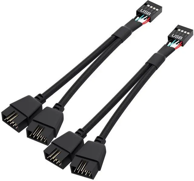 Main image of 2 Pack Motherboard 9 Pin USB 2.0 to Dual 9 Pin Extension Splitter | Motherboard USB Splitter 9 Pin Header Cable, USB2.0 Header Splitter for Internal Computer Motherboard (Braided Black)