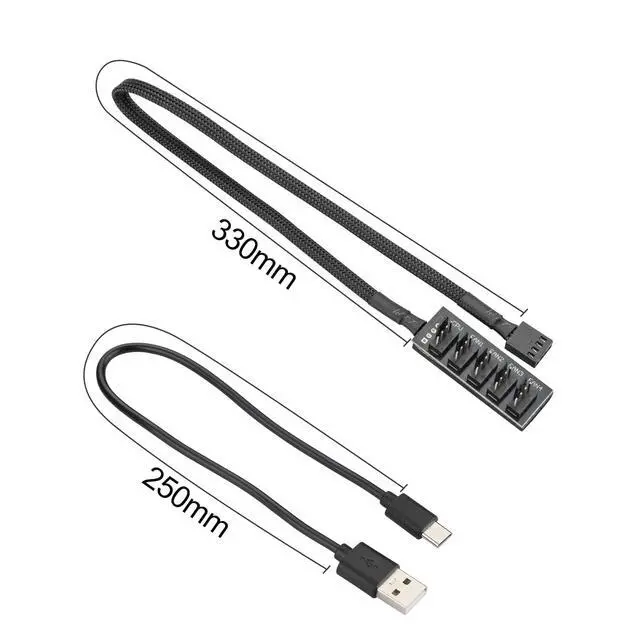 Alt view image 6 of 6 - 4 Pin 12V PWM Fan Controller with Type C USB Power Cable and 4Pin 5 Way PWM Fan Splitter Hub,PWM Fan Speed Controller with 15-18W, 1.2-1.5A Output, 5V Input