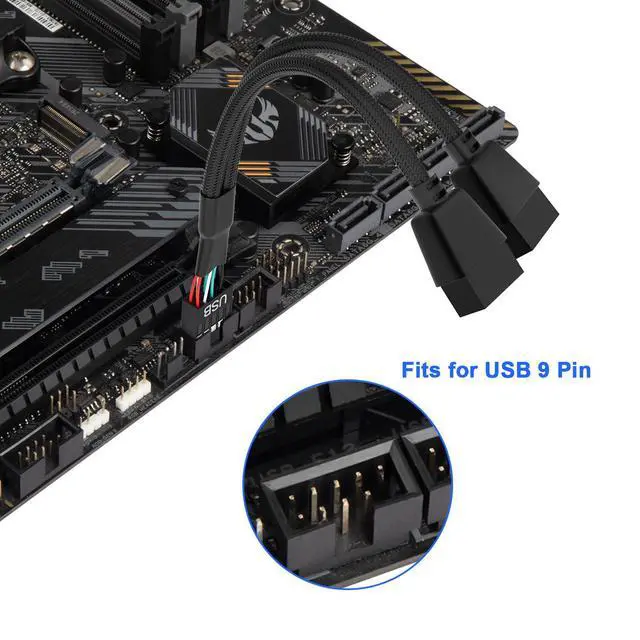 Alt view image 3 of 5 - 2 Pack Motherboard 9 Pin USB 2.0 to Dual 9 Pin Extension Splitter | Motherboard USB Splitter 9 Pin Header Cable, USB2.0 Header Splitter for Internal Computer Motherboard (Braided Black)
