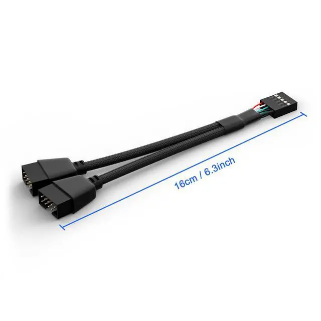 Alt view image 5 of 5 - 2 Pack Motherboard 9 Pin USB 2.0 to Dual 9 Pin Extension Splitter | Motherboard USB Splitter 9 Pin Header Cable, USB2.0 Header Splitter for Internal Computer Motherboard (Braided Black)