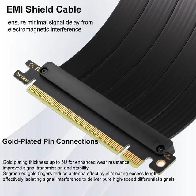 Alt view image 4 of 7 - Pcie 4.0 Riser Cable, PCIe 4.0 x16 High Speed Flexible Extension 90 Degree Adapter Compatible with 4090 4080 4070 3090 and Pcie 3.0 System 200mm/7.8inch