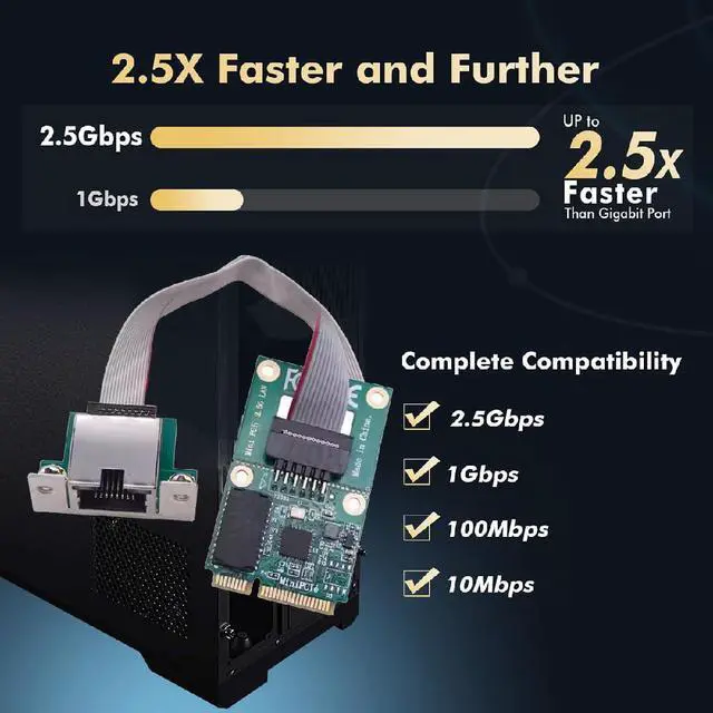 Alt view image 4 of 7 - RJ45 2.5Gbps 2500Mbps to Mini PCI-E PCI Express 1000Mbps GBE Gigabit Ethernet Network LAN Cable Adapter for Desktop Motherboard