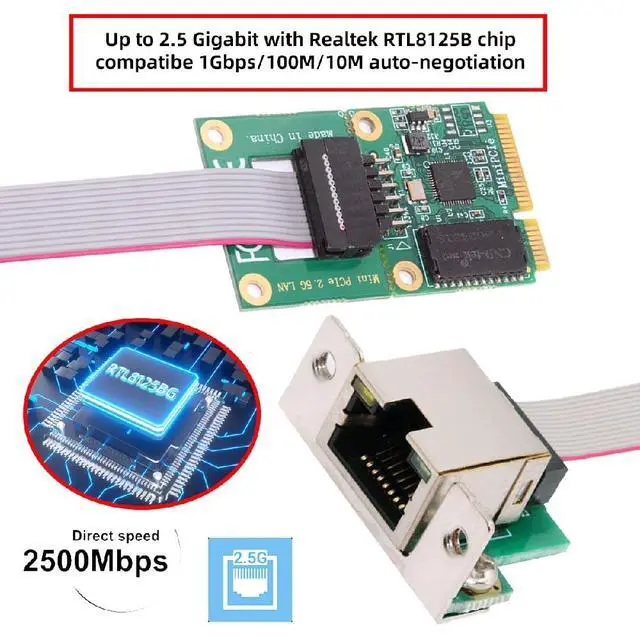 Alt view image 5 of 7 - RJ45 2.5Gbps 2500Mbps to Mini PCI-E PCI Express 1000Mbps GBE Gigabit Ethernet Network LAN Cable Adapter for Desktop Motherboard