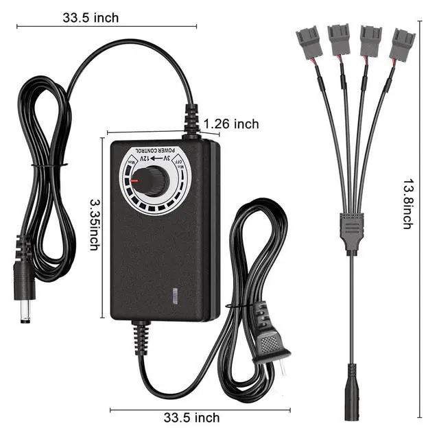 Alt view image 6 of 6 - 12V 4Pin PWM PC Fan Hub with Splitters, Fan Speed Controller 36W | for 4PCS 3-Pin / 4-Pin Computer Cooling Fans, Fan Speed Controller with 4-Way Fan Splitters, 100-240V AC to 3-12V 3A DC