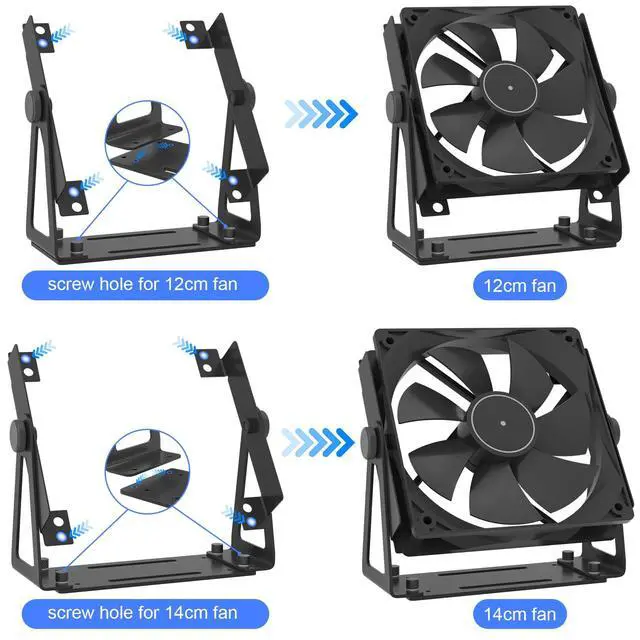 Alt view image 4 of 6 - Multi-Purpose Desk Fan Stand Mount, Black | For 120mm PC Computer Fans, For 140mm PC Computer Fans