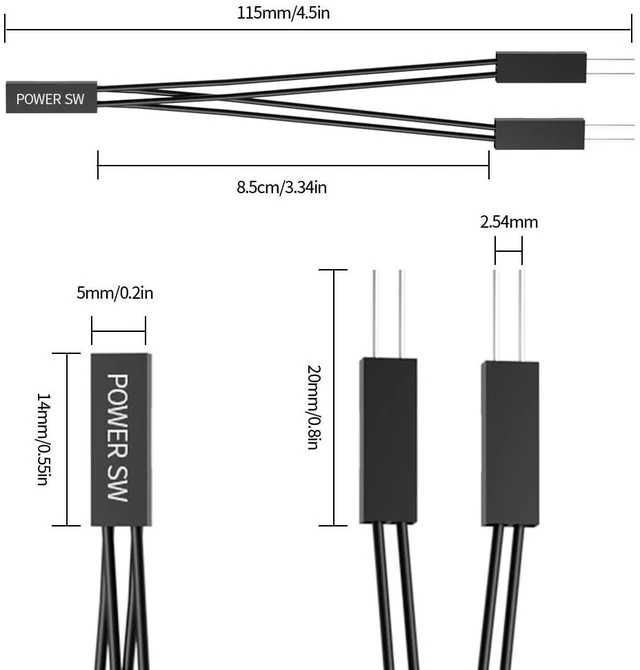 Alt view image 4 of 6 - PC Power Switch Splitter, 2 Pin 2.54mm 1 Female to 2 Male Power SW Reset SW HDD LED Jumper Splitter Adapter for PC Motherboard Power ON Off Reset Hard Drive LED