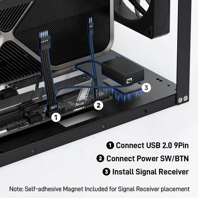 Alt view image 3 of 5 - Wireless PC Power Button, Remote PC Power Switch for PC ON/Off, USB 2.0 Powered for Computer Motherboard