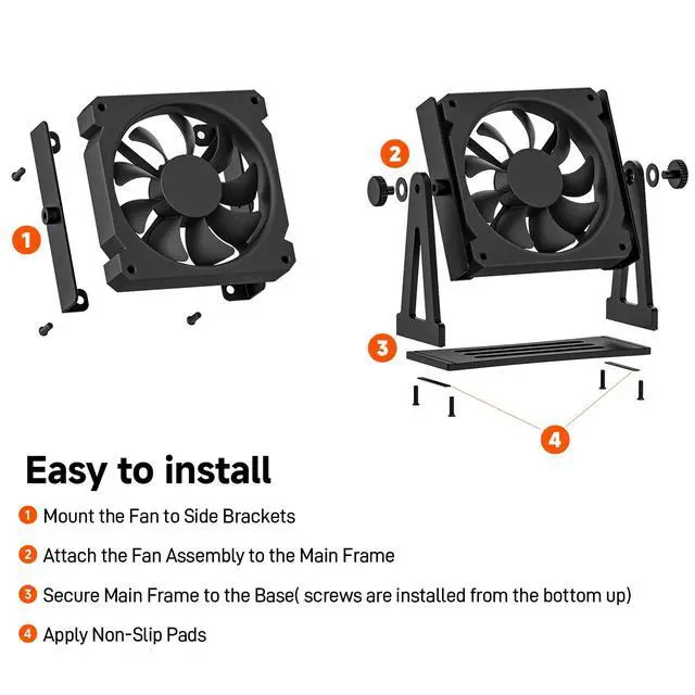 Alt view image 5 of 7 - Multi-Purpose Desk Fan Stand Mount for 120mm PC Computer Fans (Aluminum Black)