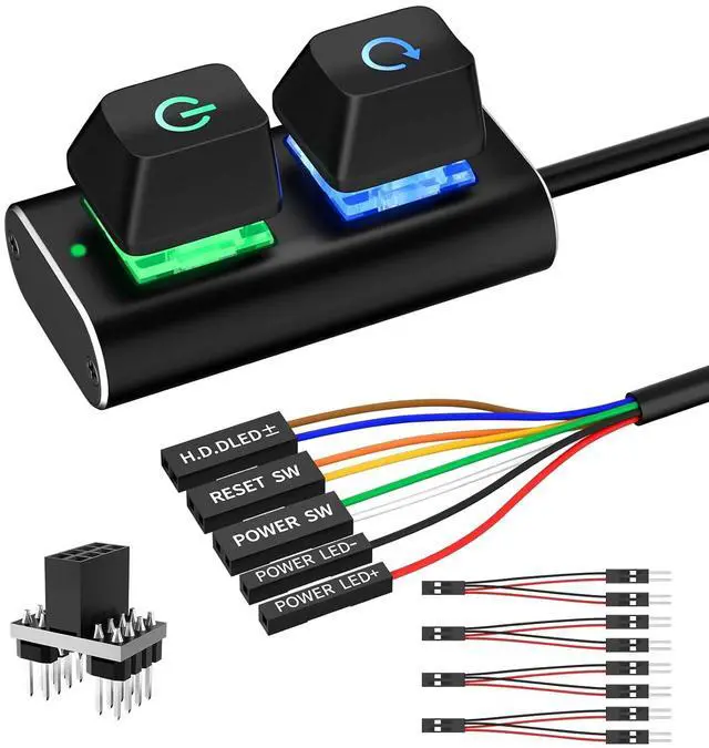 Main image of PC Power Button, External Desktop Computer Power Switch Splitter ON Off Reset SW HDD LED PC External Power Supply Button for Motherboard (Aluminum)