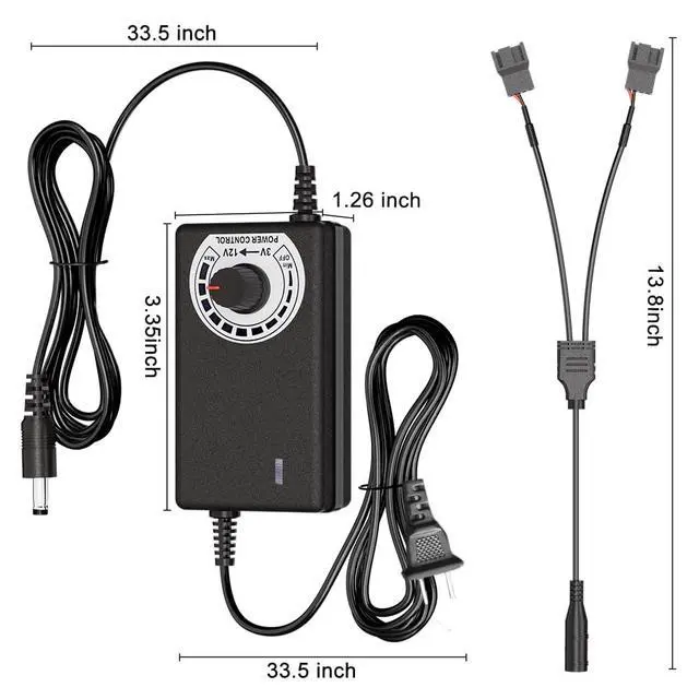 Alt view image 6 of 6 - 12V PWM PC Fan Hub with Splitters, Fan Speed Controller | with 2 Way Fan Splitters, Compatible with 2PCS 3-Pin 4-Pin Computer Cooling Fans, 100-240V AC to 3-12V 2A DC, Max 24W Output