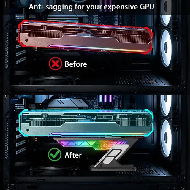Alt view image 3 of 6 - GPU Support Bracket, ARGB GPU Support, GPU Anti Sag Bracket | Aluminum & Acrylic , Magnetic , Graphics Cards Brace Stand Holder for Computer Video Cards, 75-125mm Height Adjustable