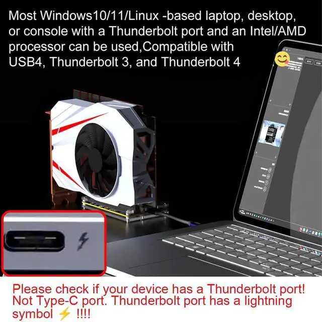 Alt view image 2 of 6 - PCIE 3.0 x16 22Gbps eGPU DOCK, Thunderbolt 4 cable, compatible with external GPU NVIDIA AMD Graphics Card for Windows Laptop Console featuring Thunderbolt 3/4 USB 4, Powered by PD/8PinCPU/Molex/DC5521