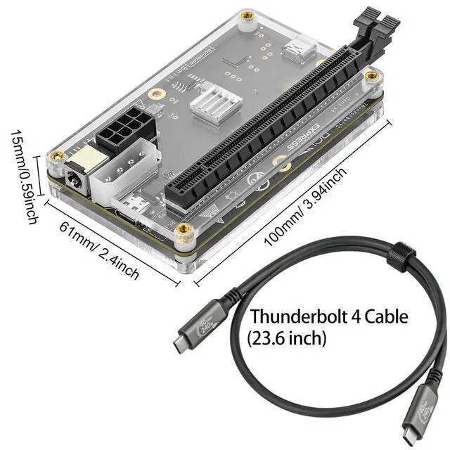 Alt view image 6 of 6 - PCIE 3.0 x16 22Gbps eGPU DOCK, Thunderbolt 4 cable, compatible with external GPU NVIDIA AMD Graphics Card for Windows Laptop Console featuring Thunderbolt 3/4 USB 4, Powered by PD/8PinCPU/Molex/DC5521